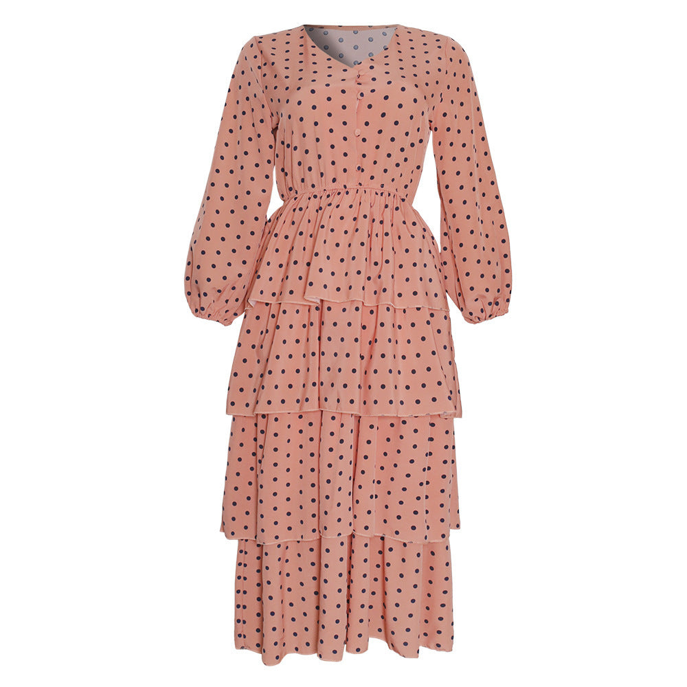 V-neck Ruffled Waist Modest Christian Dress