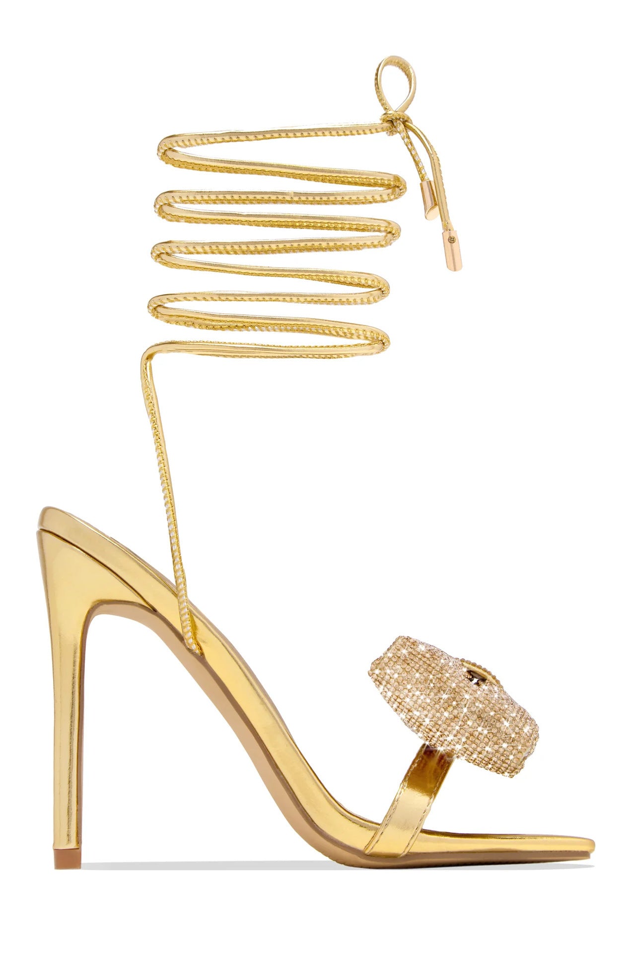 Rhinestone Bow, Cross Strap High Heel Sandals