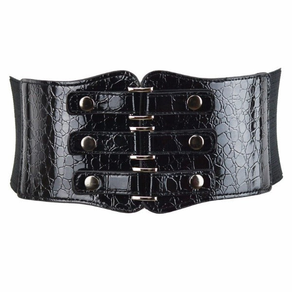 Black Women's Ultra-wide Waistband Rivet Elastic Waist