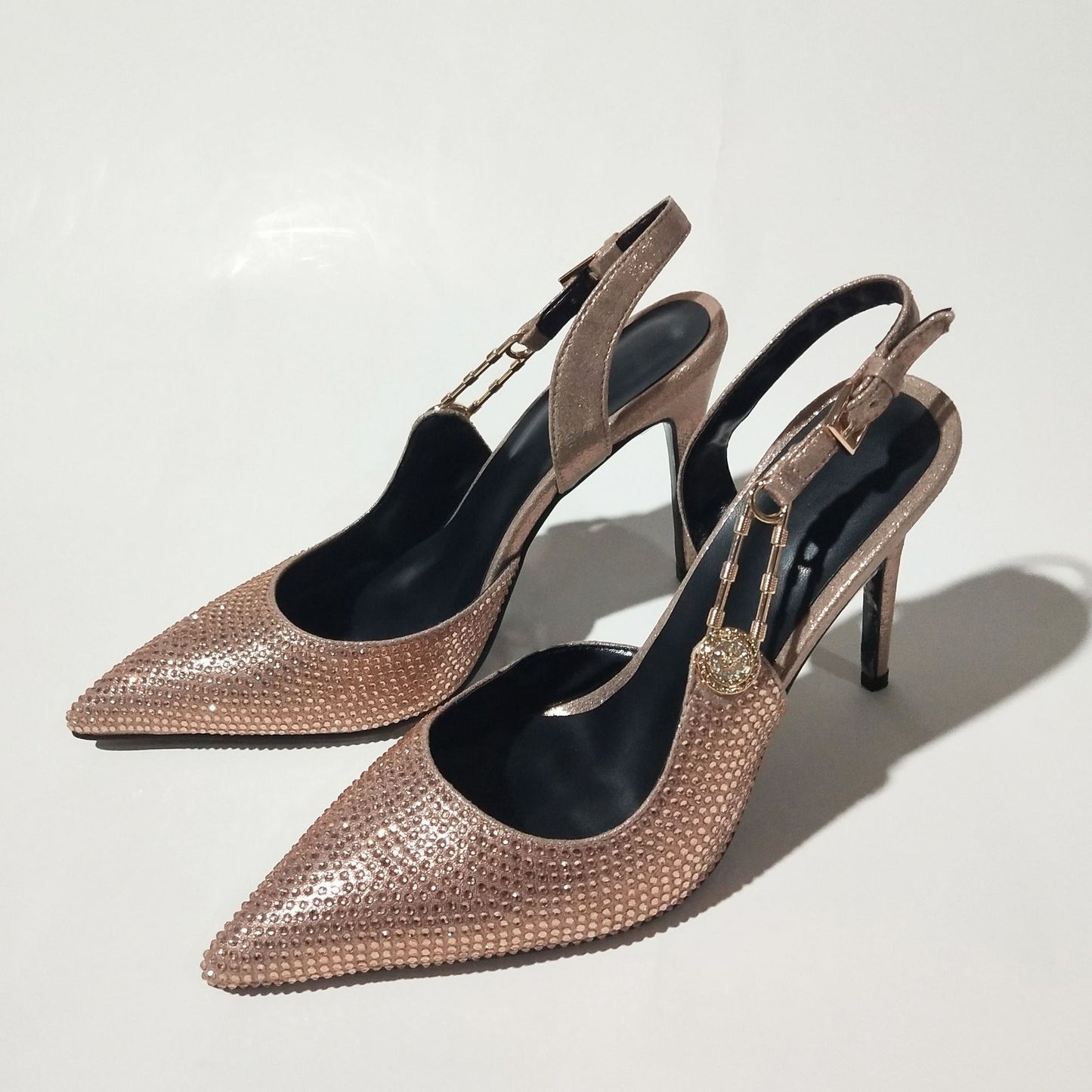 Women's Rhinestone Pointed Toe Strap High Heels