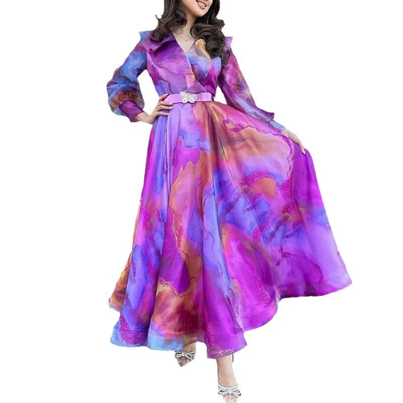 Modest Printed Wide Hem Dress