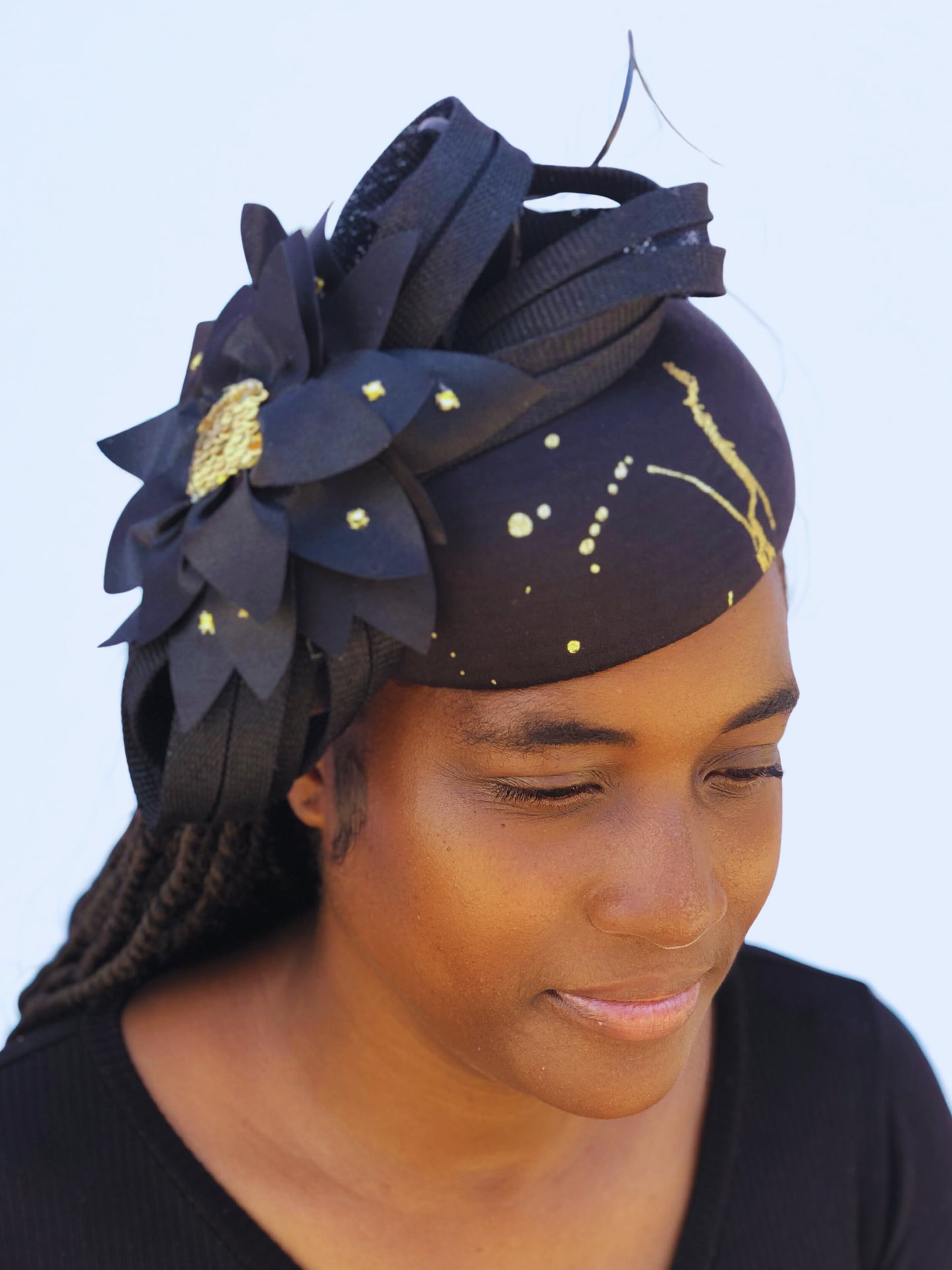 Black & Gold Fascinator Hat - Elegant Church & Special Occasion Headpiece