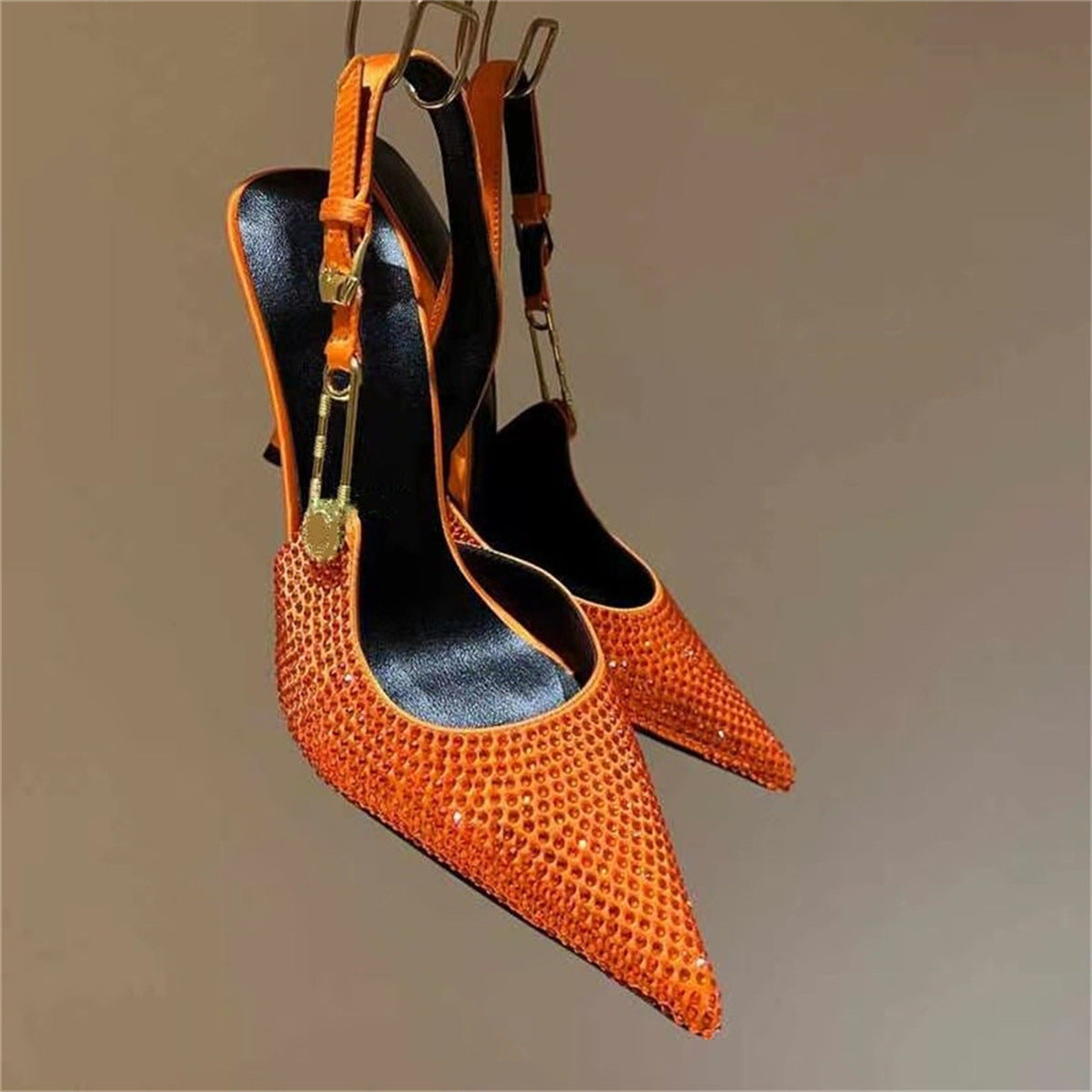 Women's Rhinestone Pointed Toe Strap High Heels