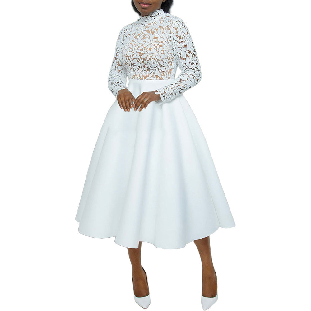 High-necked Lace Petal Dress