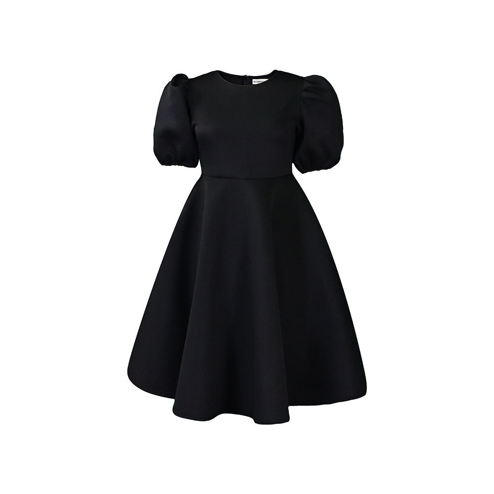 Women's Bubble Sleeves Wrapped Waist Swing Dress