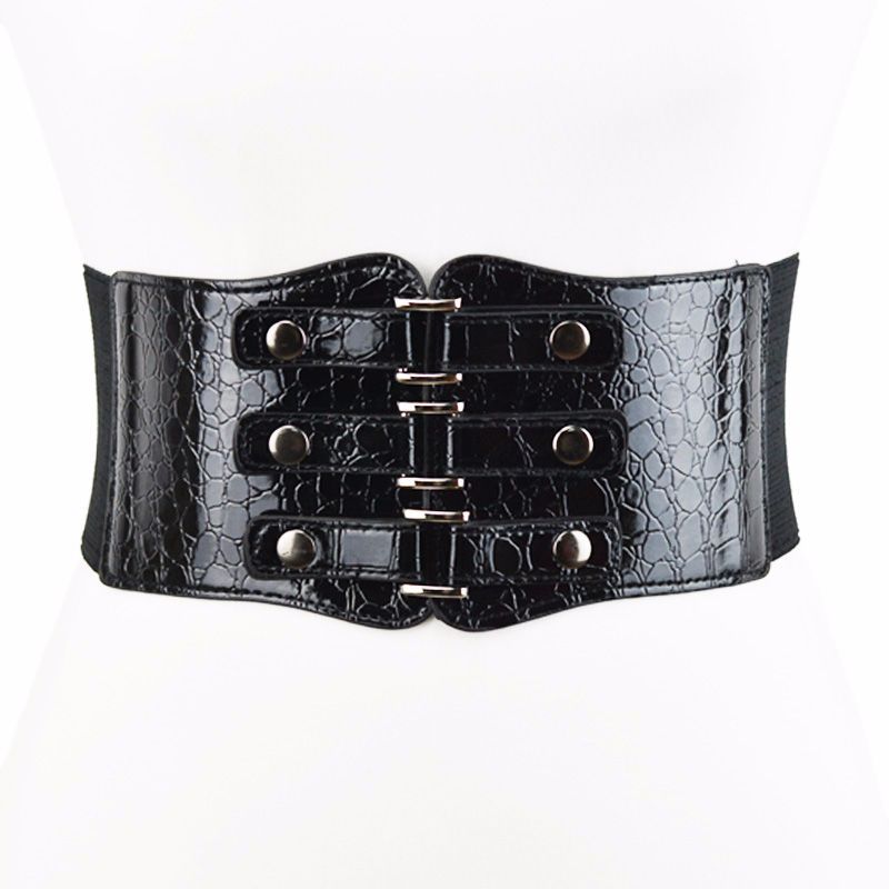 Black Women's Ultra-wide Waistband Rivet Elastic Waist