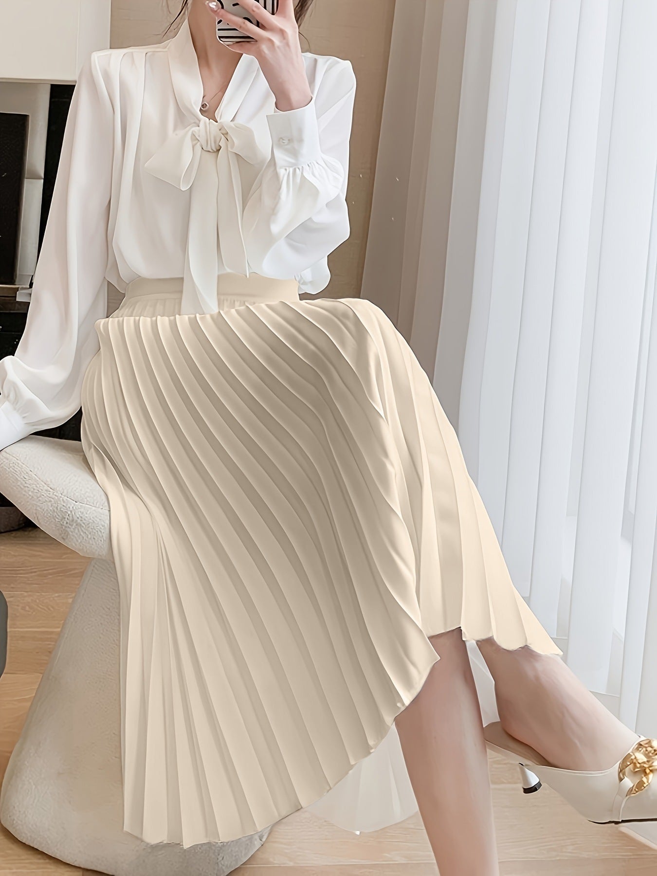 Women's Modest Solid Color Pleated Church Skirt