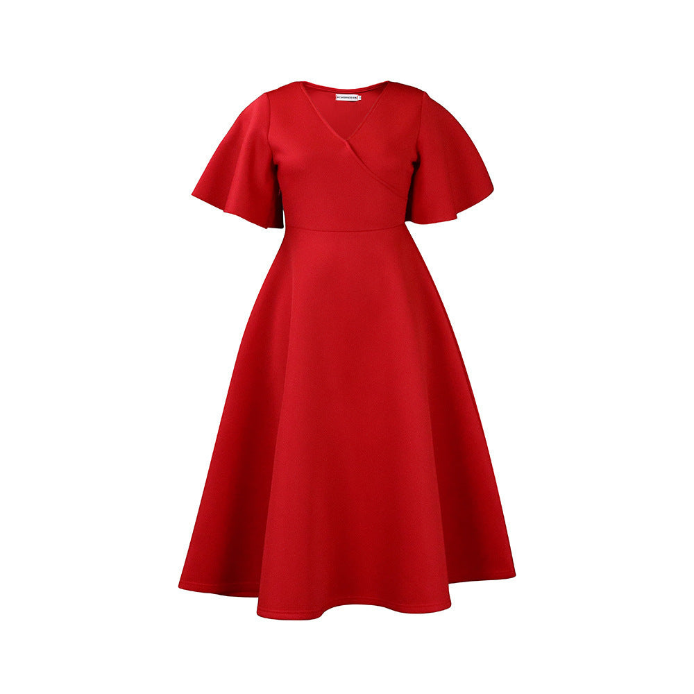 Women's Bell Sleeve V-neck A- Line Dress