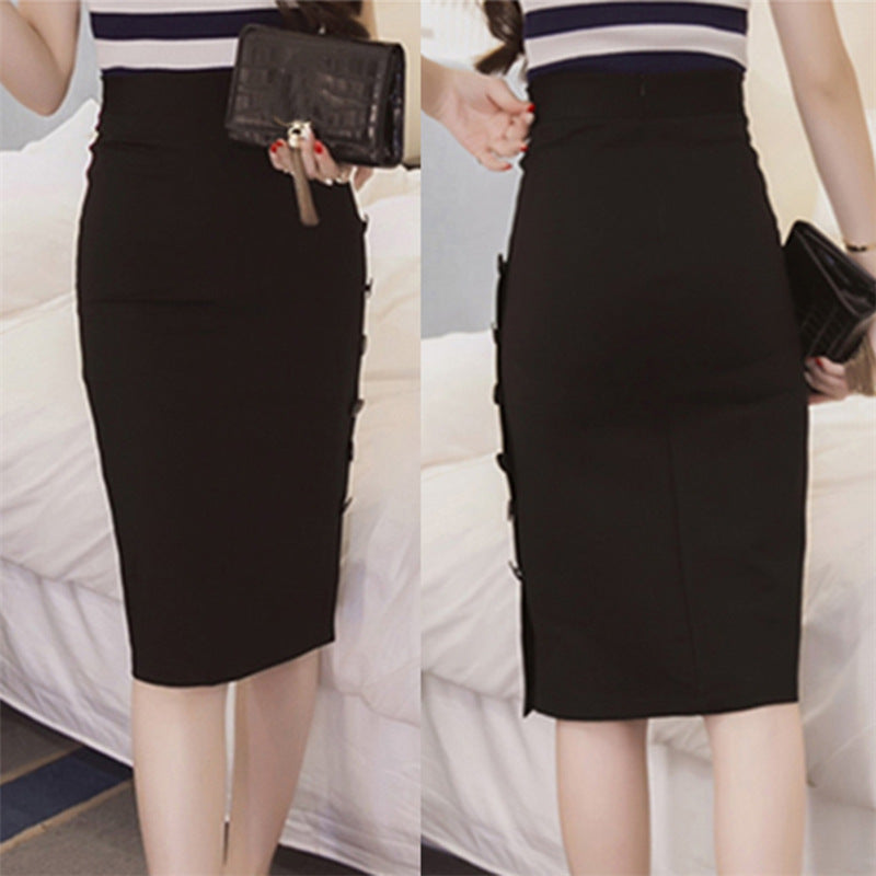 High Waist, Button Down, Side Split Pencil Skirt