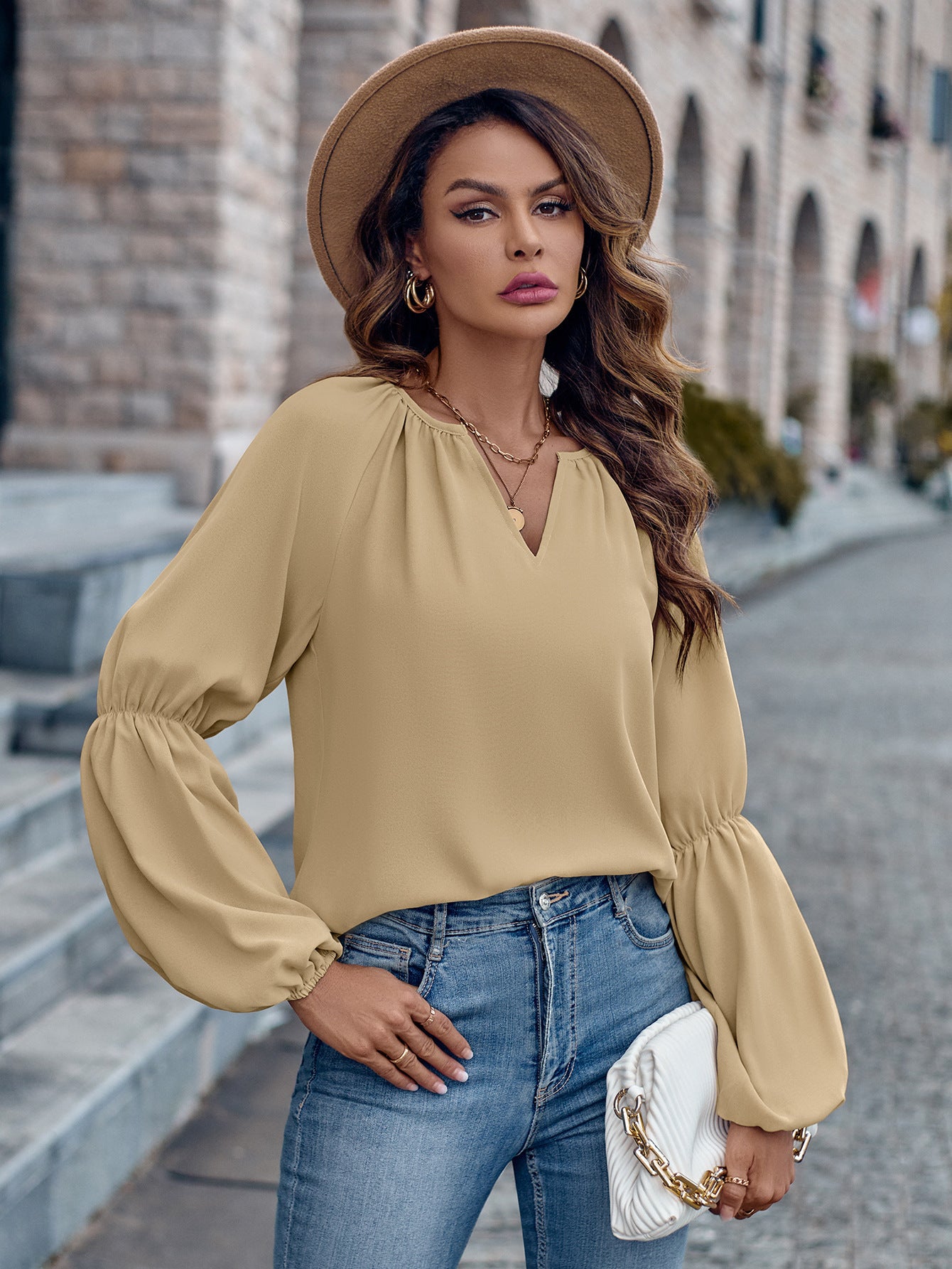 Solid Color V-neck Loose Women's Top
