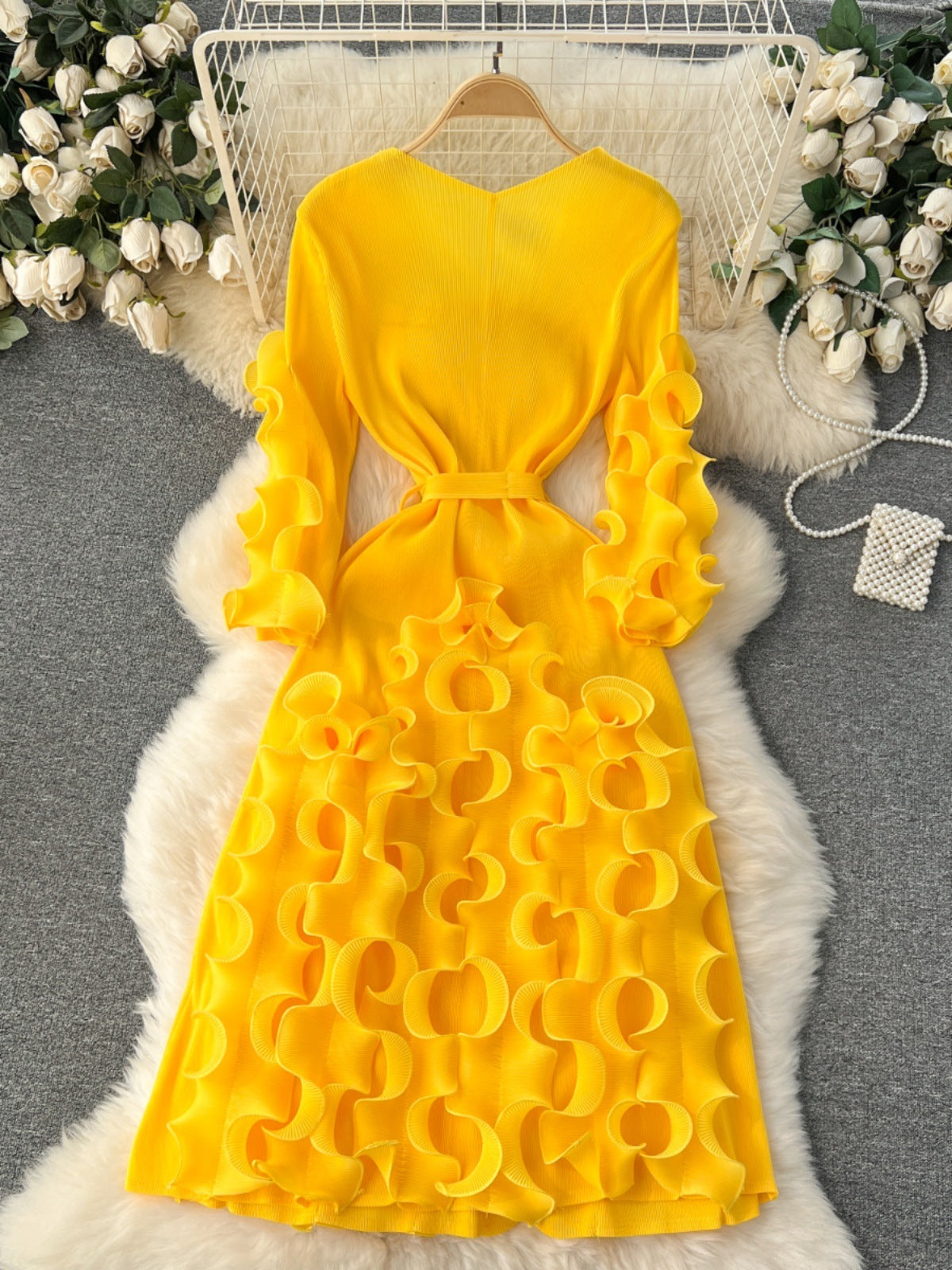 Graceful Ruffled Design Dress Perfect for Church and Formal Events