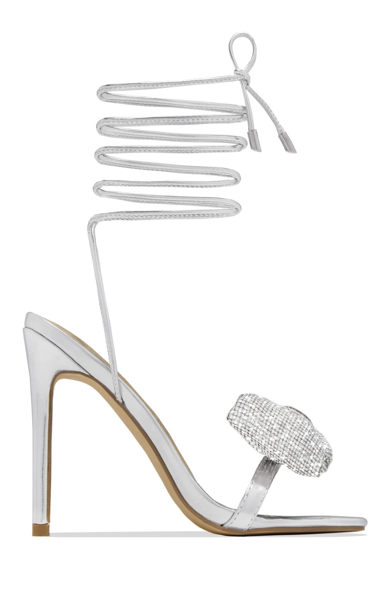Rhinestone Bow, Cross Strap High Heel Sandals