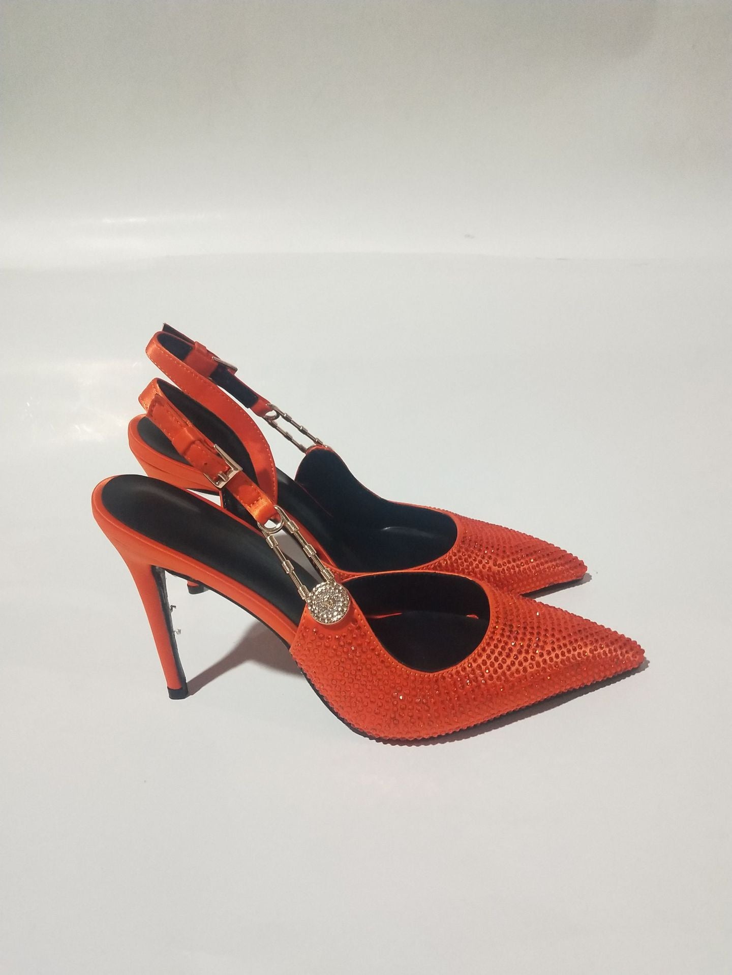 Women's Rhinestone Pointed Toe Strap High Heels