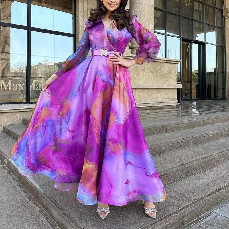 Modest Printed Wide Hem Dress