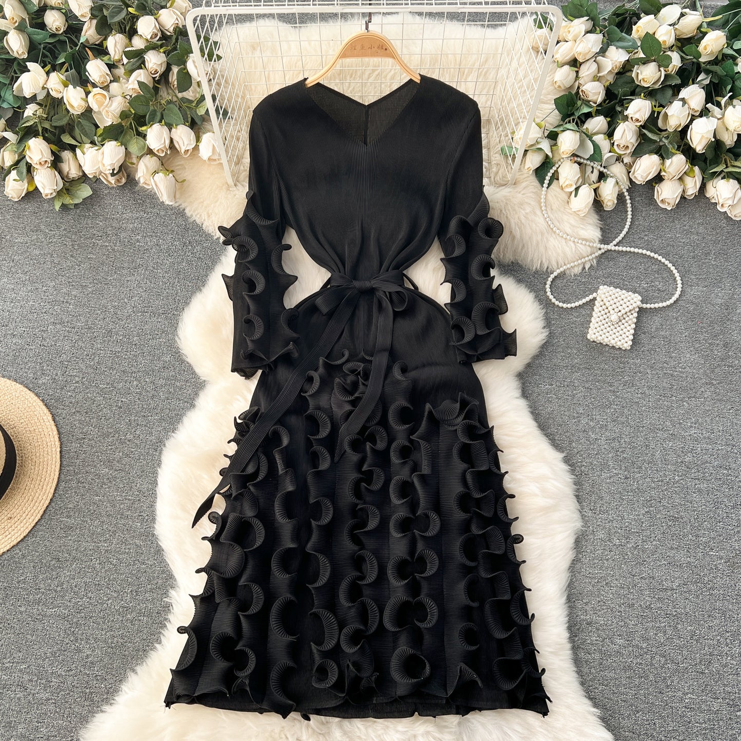 Graceful Ruffled Design Dress Perfect for Church and Formal Events