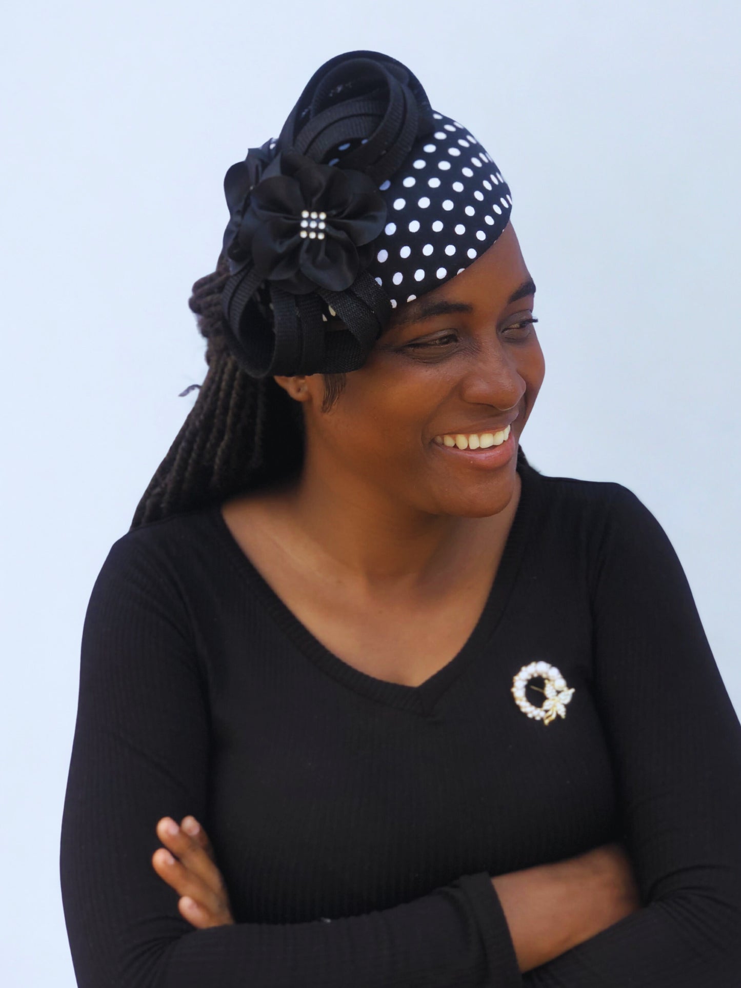 Black & White Polka Dot Fascinator Hat – Stylish Church & Special Occasion Headpiece