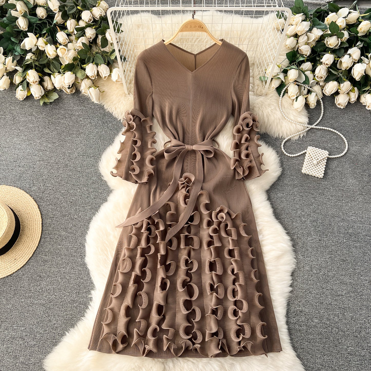 Graceful Ruffled Design Dress Perfect for Church and Formal Events