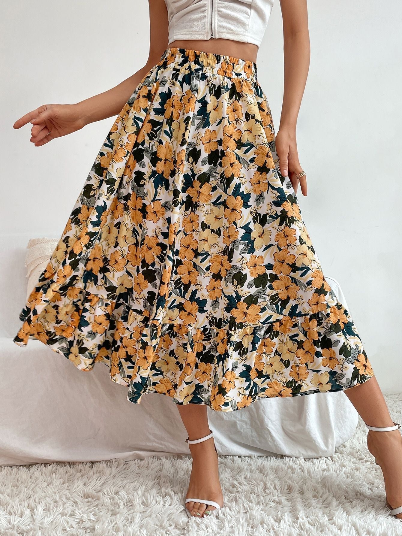 Women's Modest Print Simple Skirt