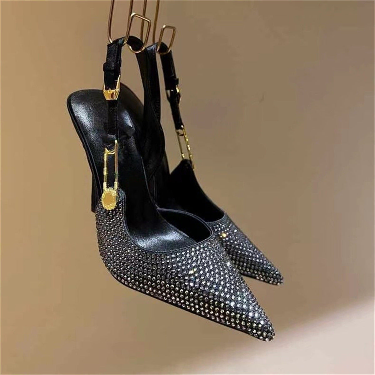 Women's Rhinestone Pointed Toe Strap High Heels