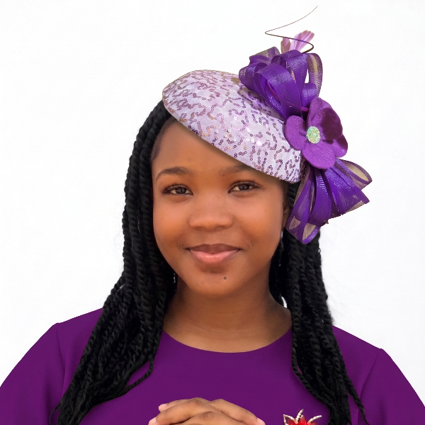 Lavender Lilac Shimmer Fascinator – Elegant Two-Tone Purple Church Hat