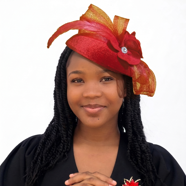 Pentecostal Flame Fascinator – Elegant Red Velvet Church Hat