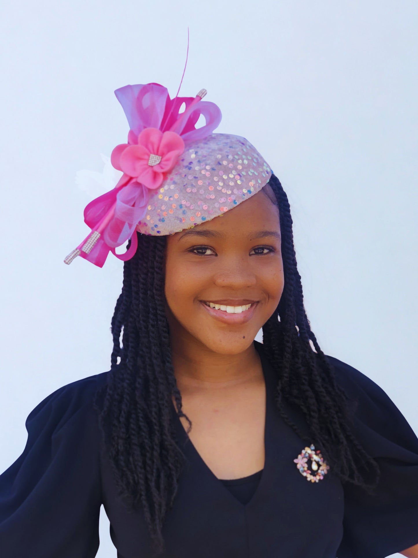 Pink Sequin Fascinator Hat – Elegant Church &; Special Occasion Headpiece