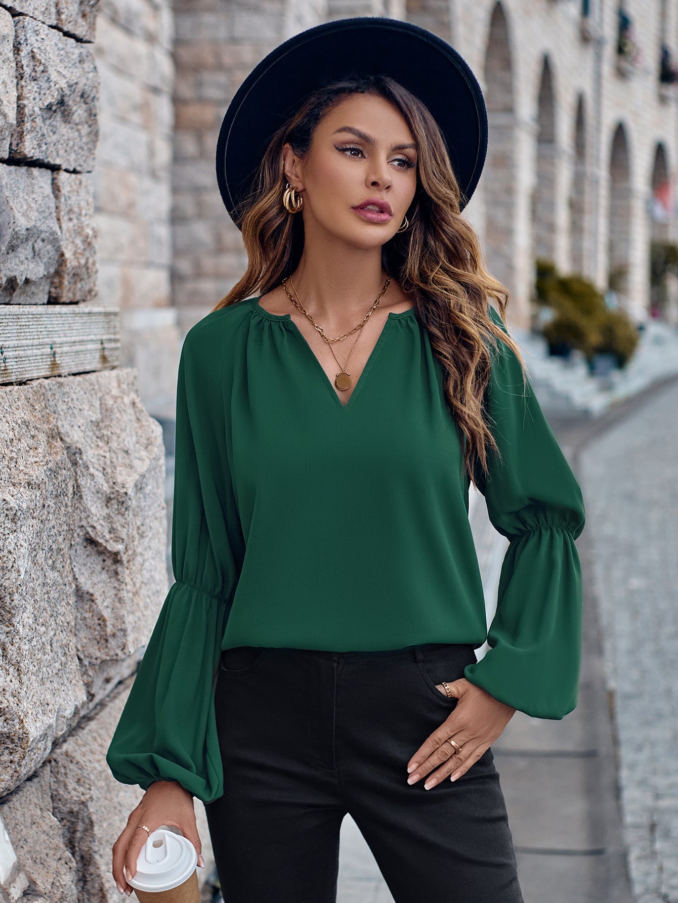 Solid Color V-neck Loose Women's Top