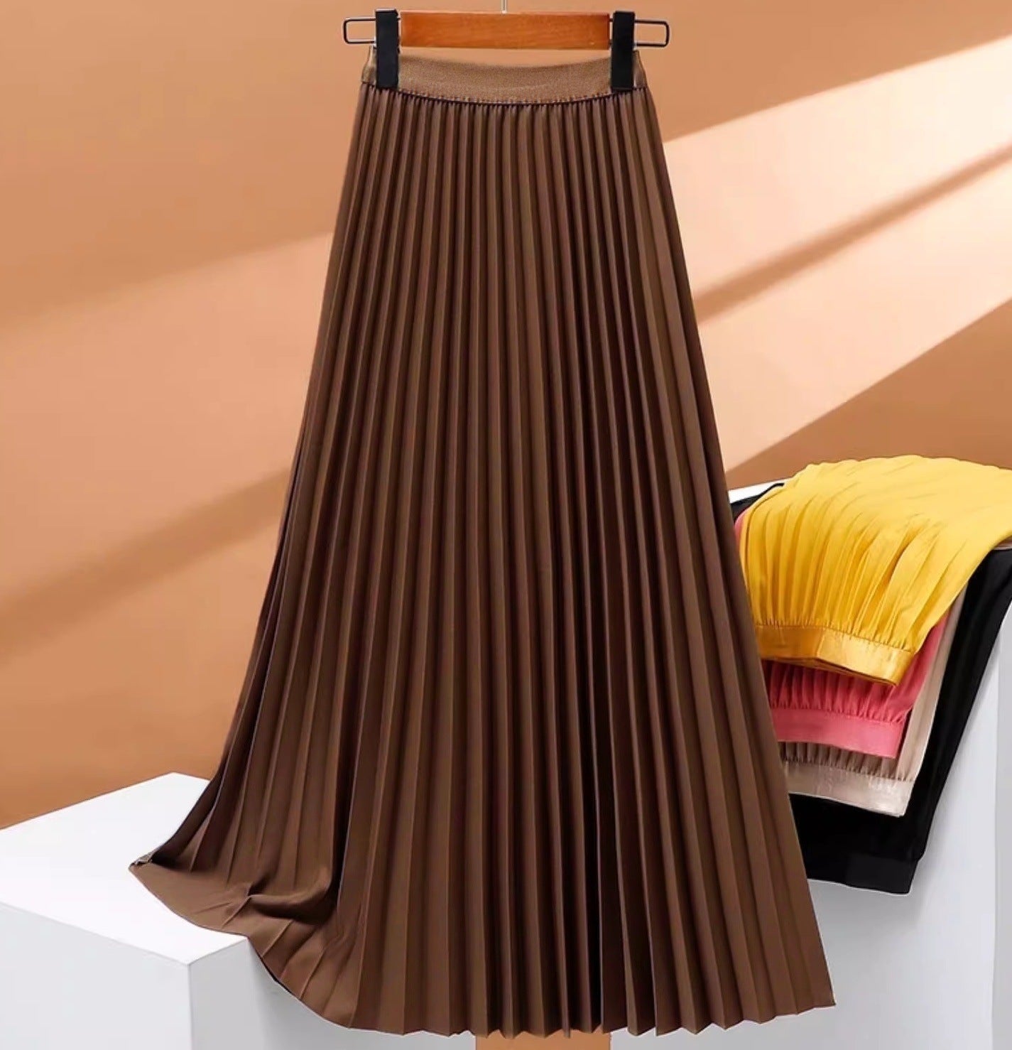 Women's Modest Solid Color Pleated Church Skirt
