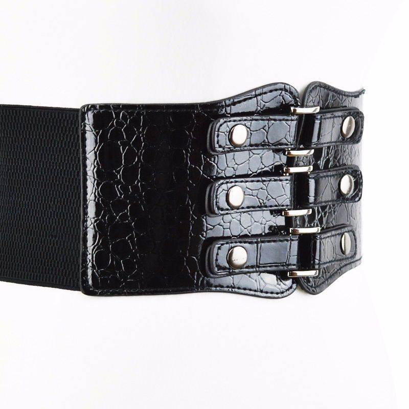Black Women's Ultra-wide Waistband Rivet Elastic Waist