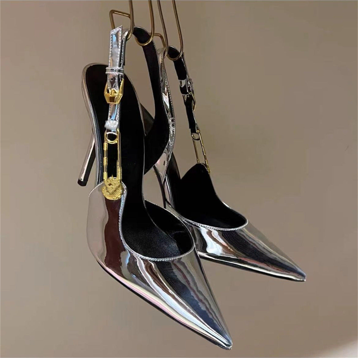 Women's Rhinestone Pointed Toe Strap High Heels