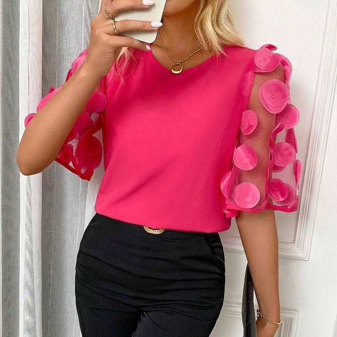Round Neck Hollow-out Short-sleeved Women's Top