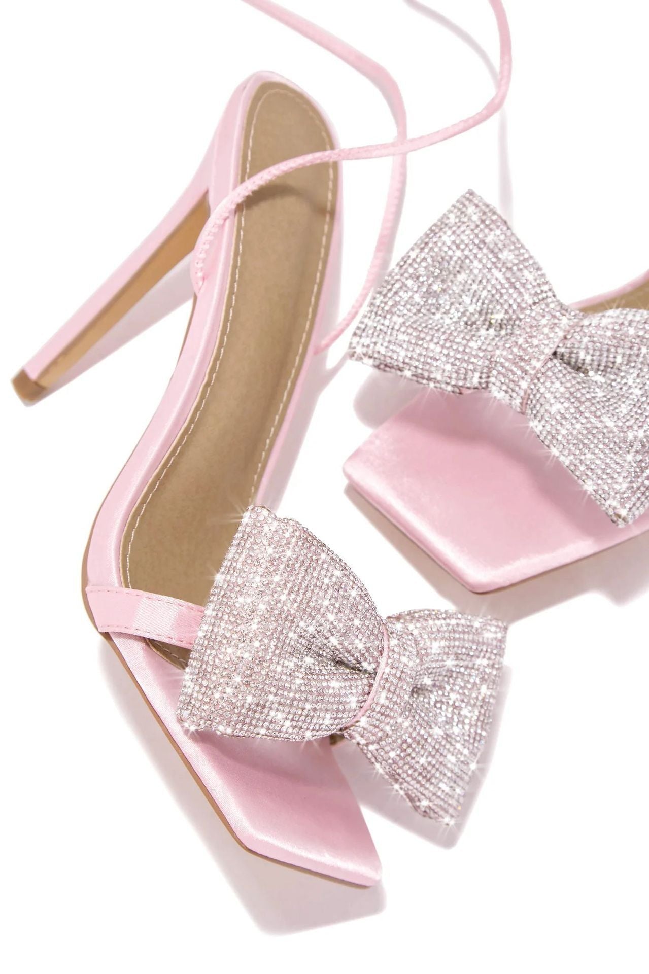 Rhinestone Bow, Cross Strap High Heel Sandals