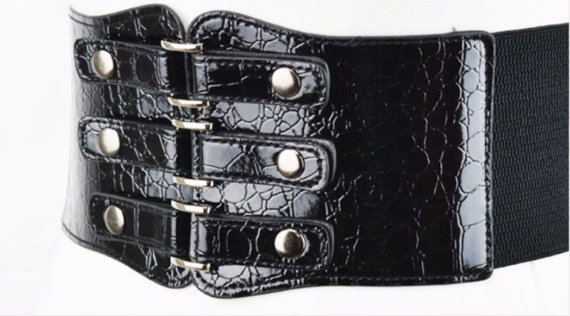 Black Women's Ultra-wide Waistband Rivet Elastic Waist