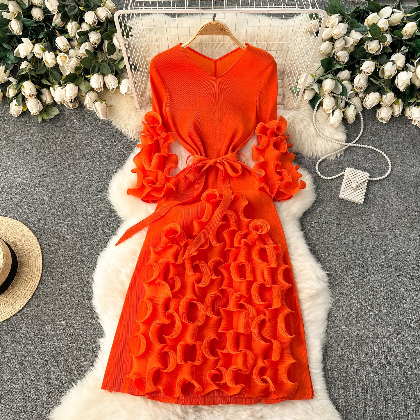 Graceful Ruffled Design Dress Perfect for Church and Formal Events