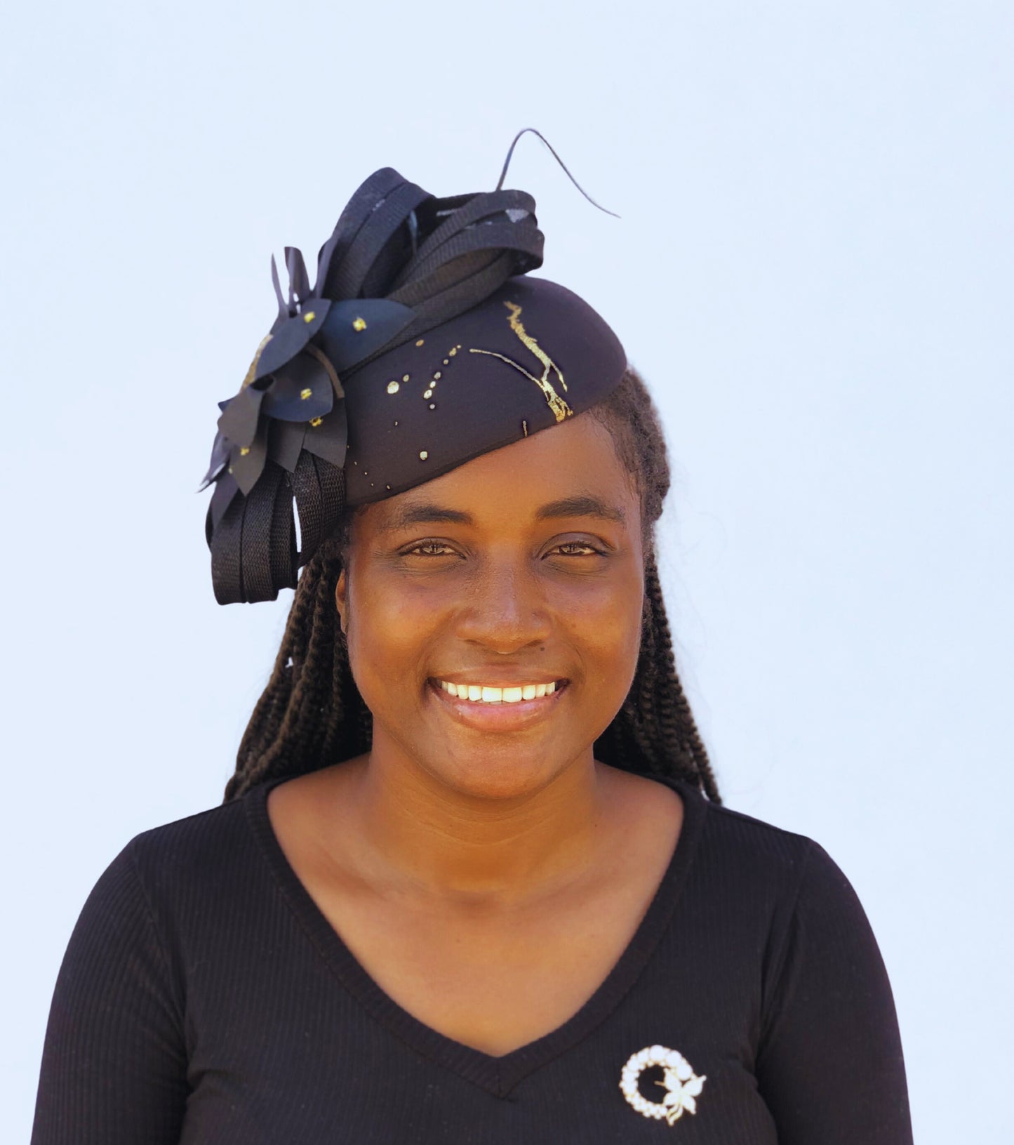 Black & Gold Fascinator Hat - Elegant Church & Special Occasion Headpiece
