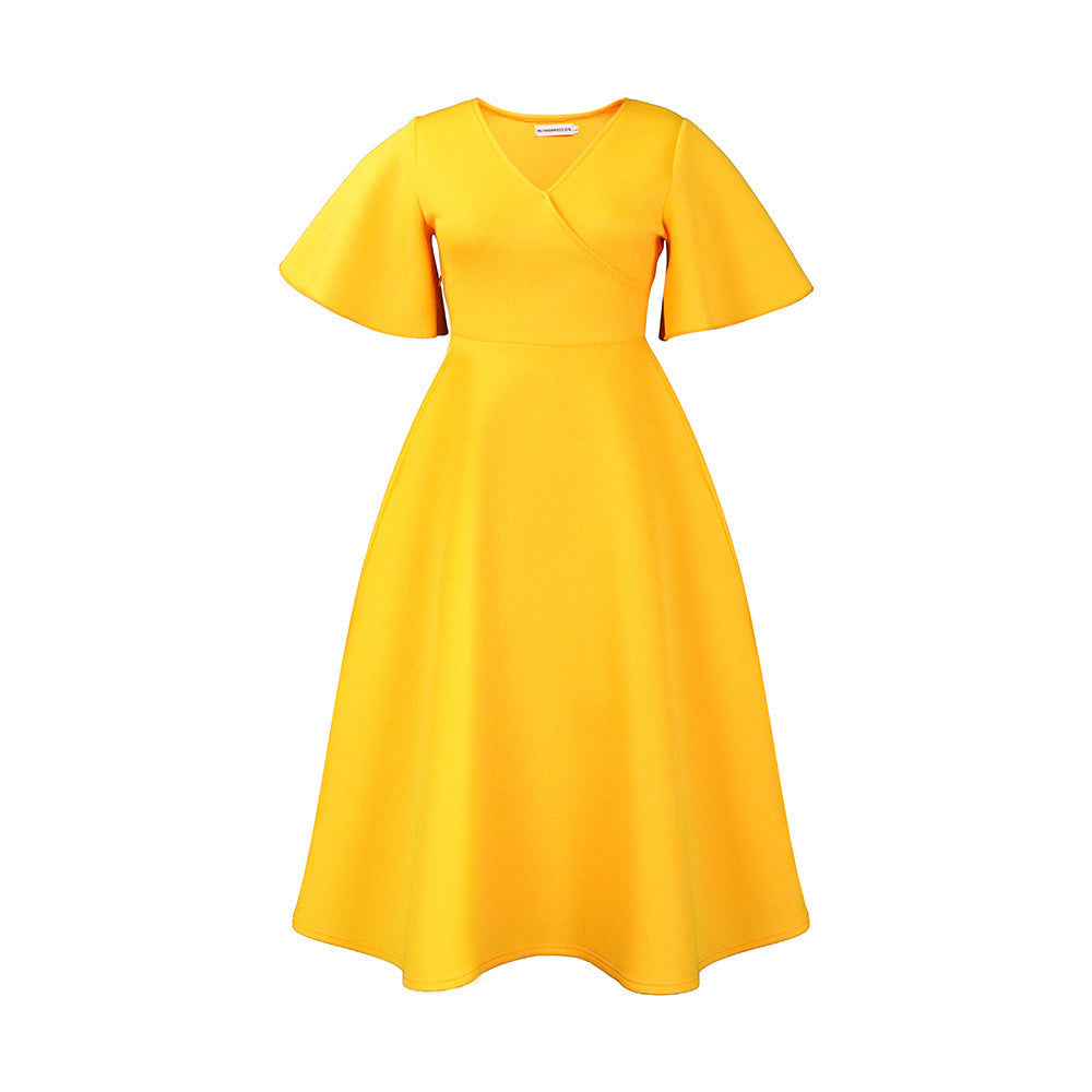 Women's Bell Sleeve V-neck A- Line Dress
