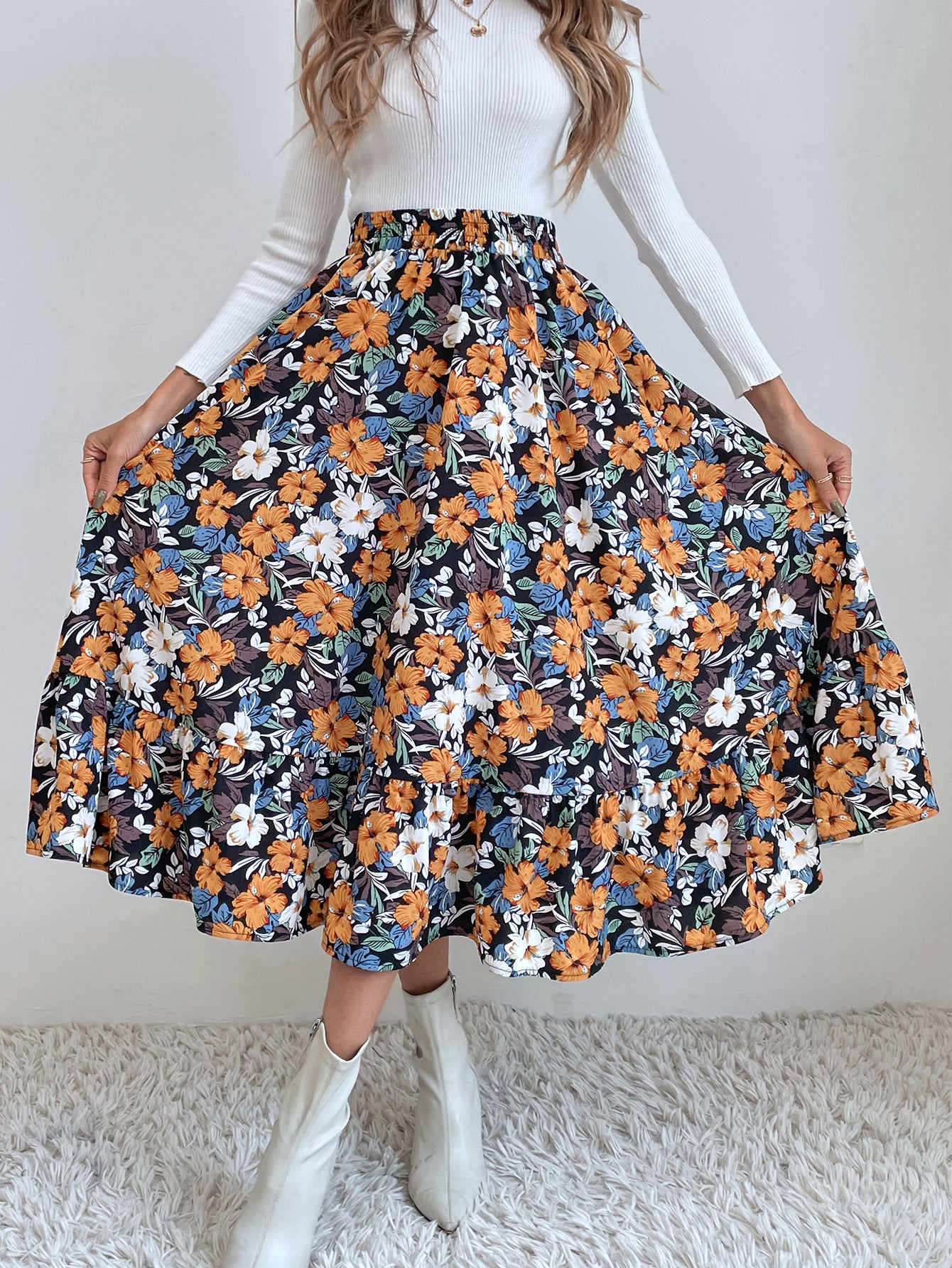 Women's Modest Print Simple Skirt