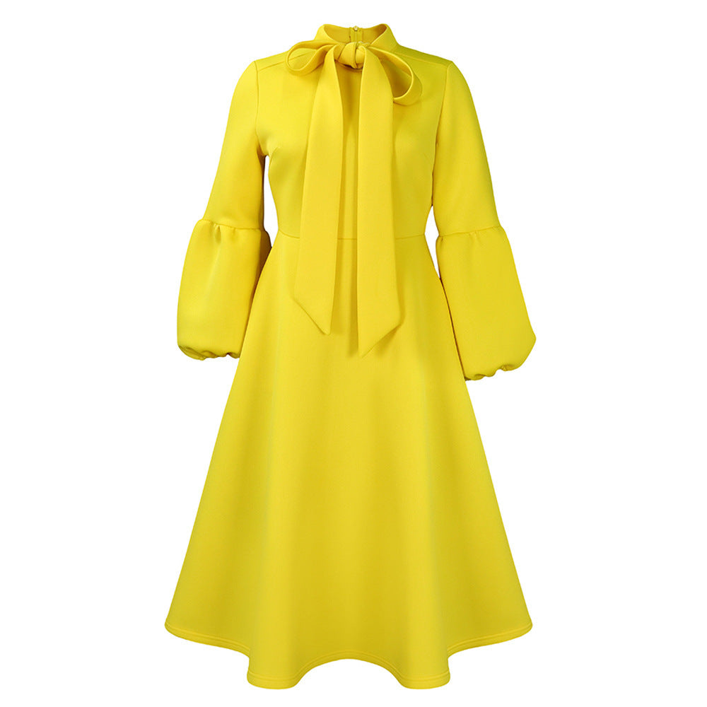 Elegant Puff Sleeve High Waist Dress