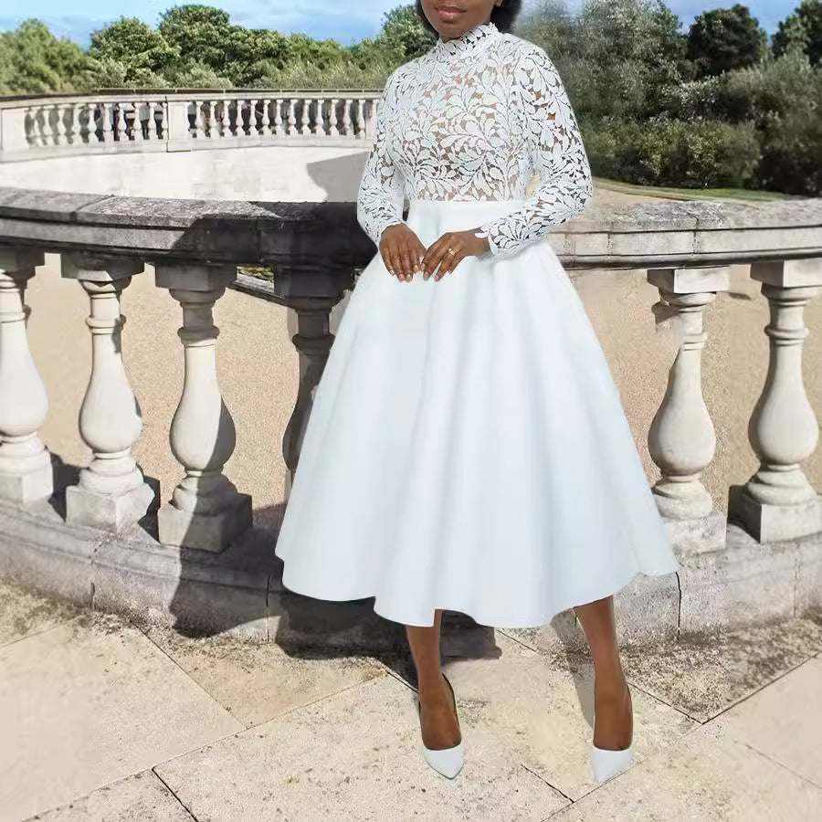 High-necked Lace Petal Dress