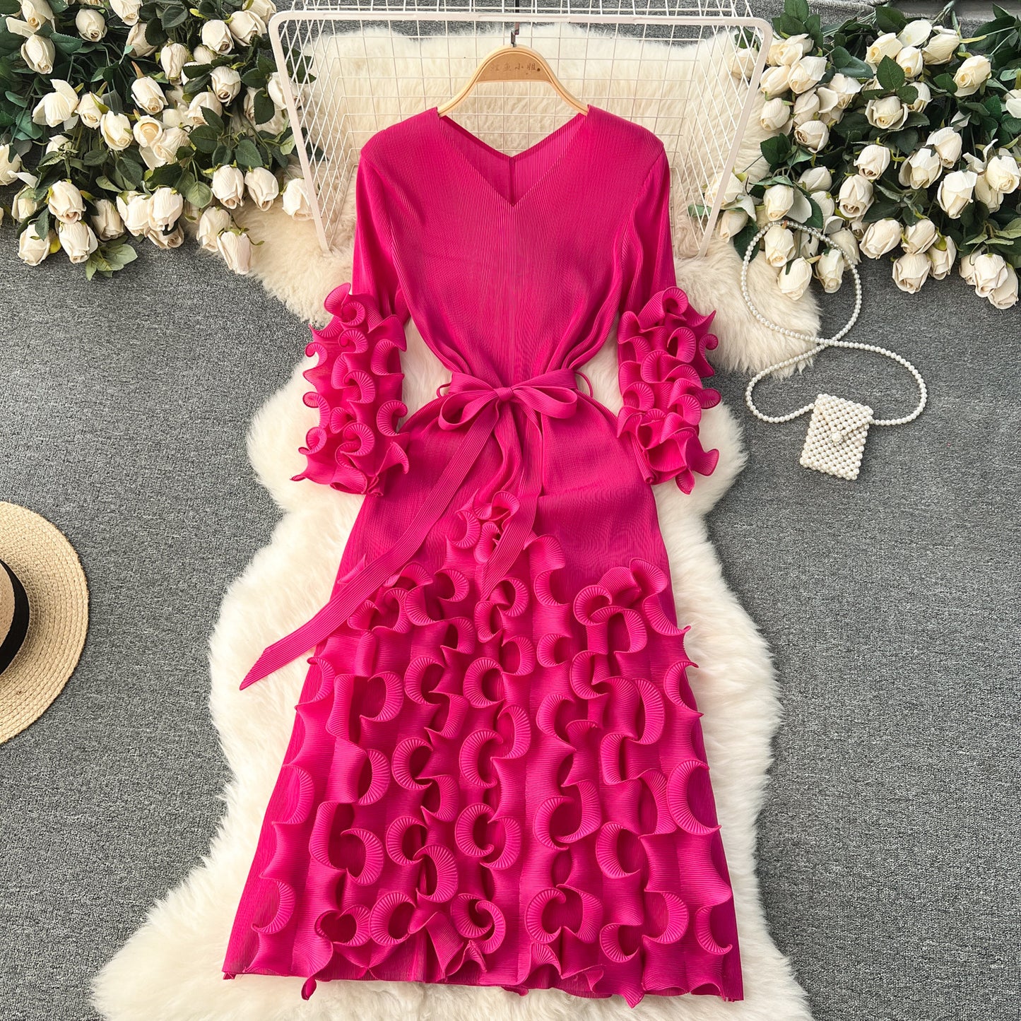Graceful Ruffled Design Dress Perfect for Church and Formal Events