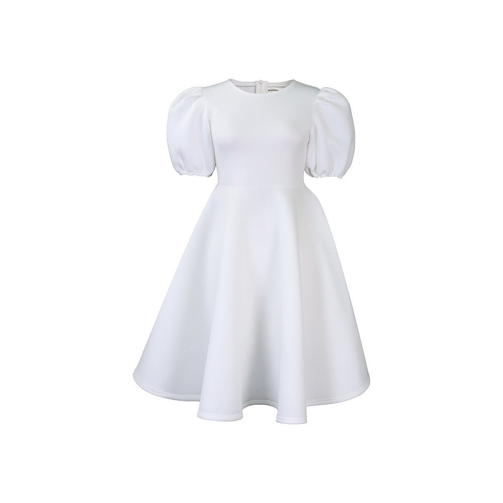 Women's Bubble Sleeves Wrapped Waist Swing Dress