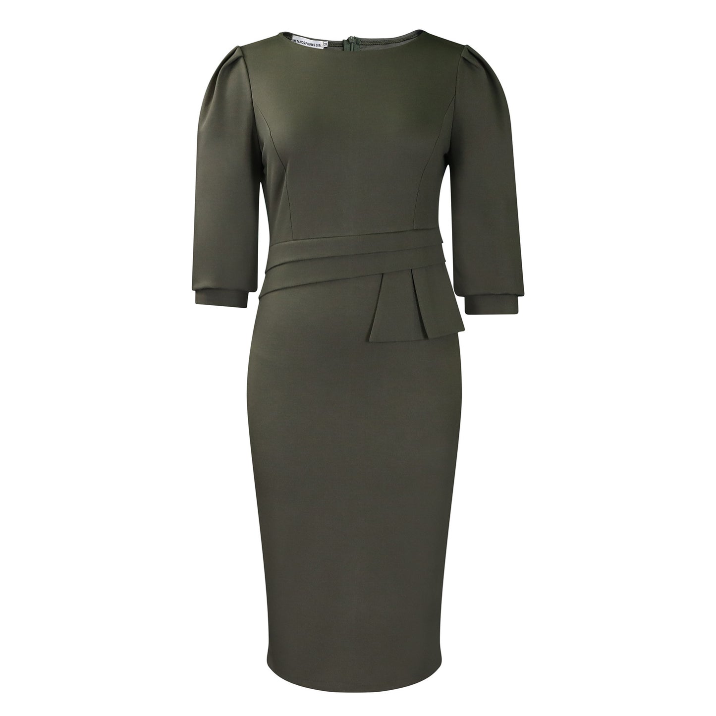 Round Neck Pleated Graceful Pencil Skirt Church Dress