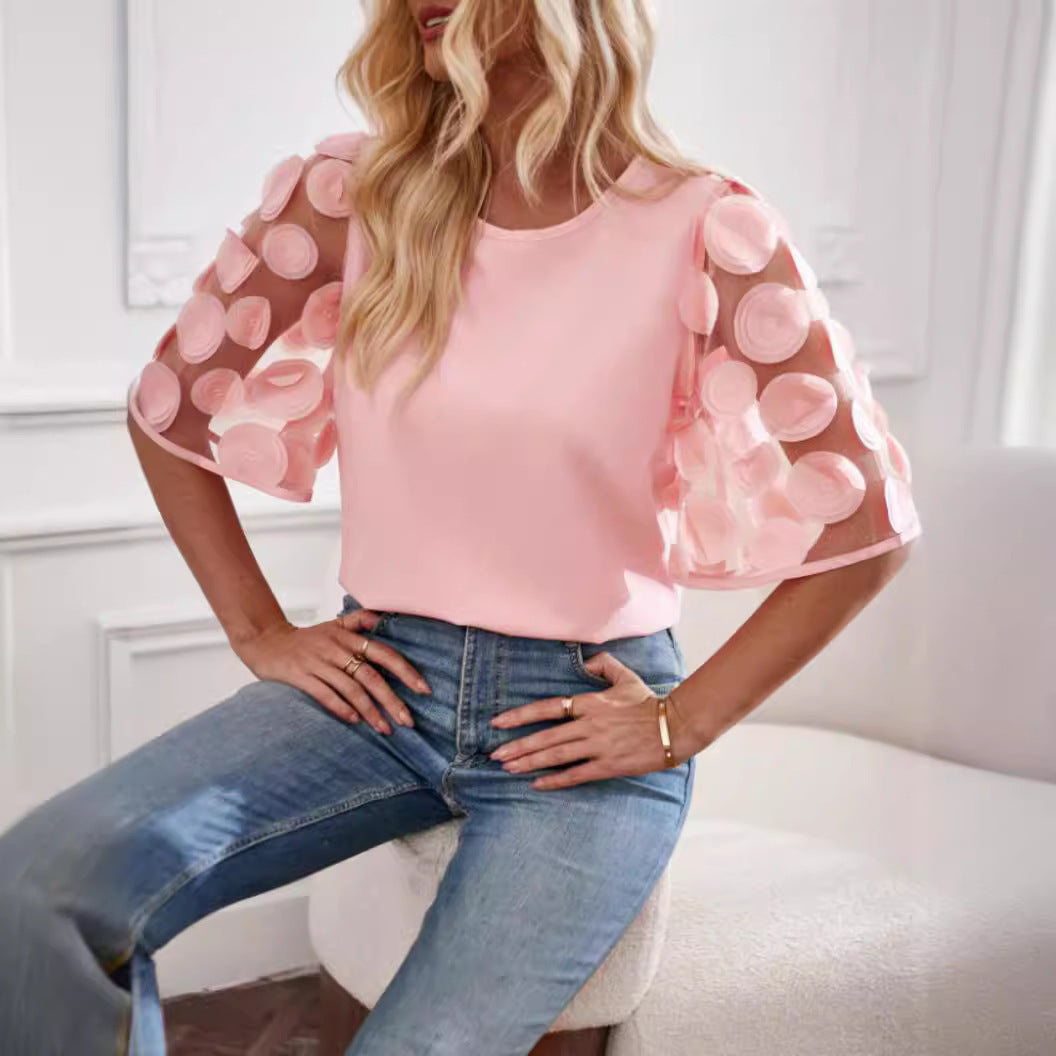 Round Neck Hollow-out Short-sleeved Women's Top