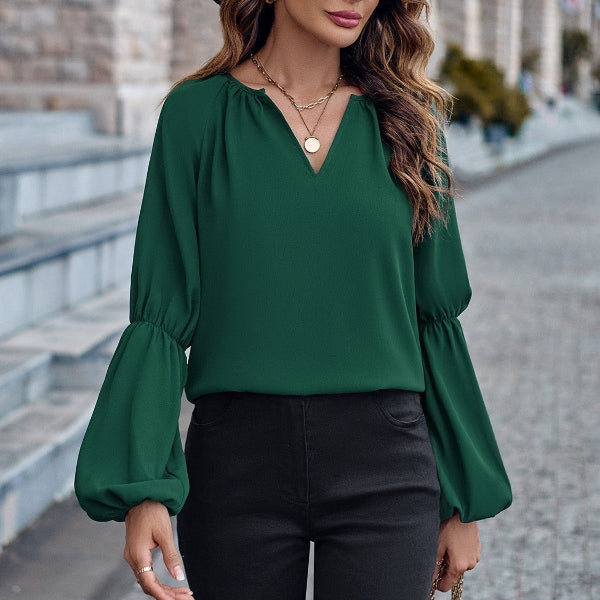 Solid Color V-neck Loose Women's Top