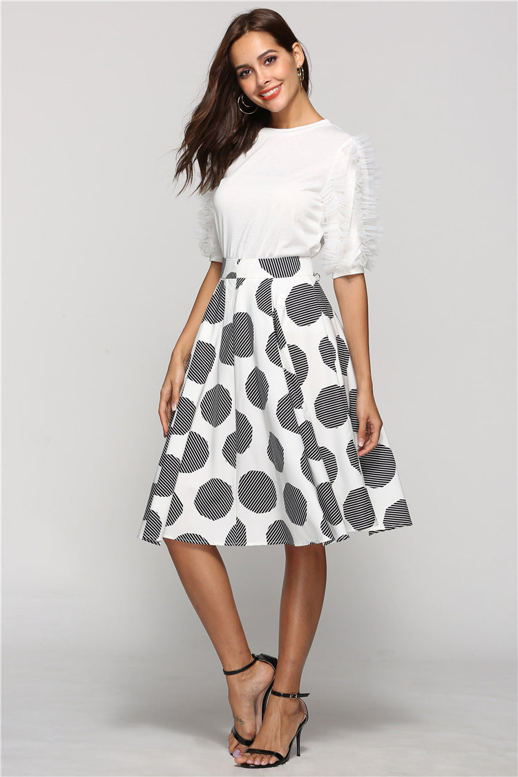 Large Polka Dot Slim Fit Mid-Length Skirt