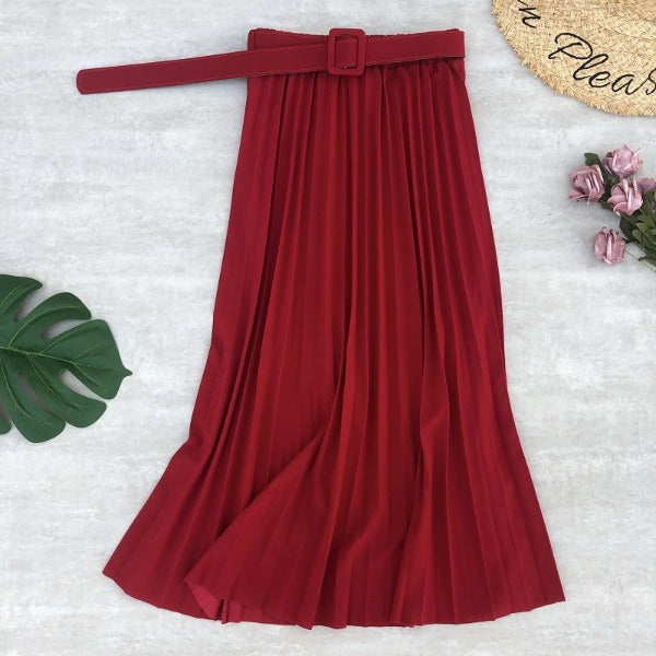 Belted Chiffon Pleated Skirt