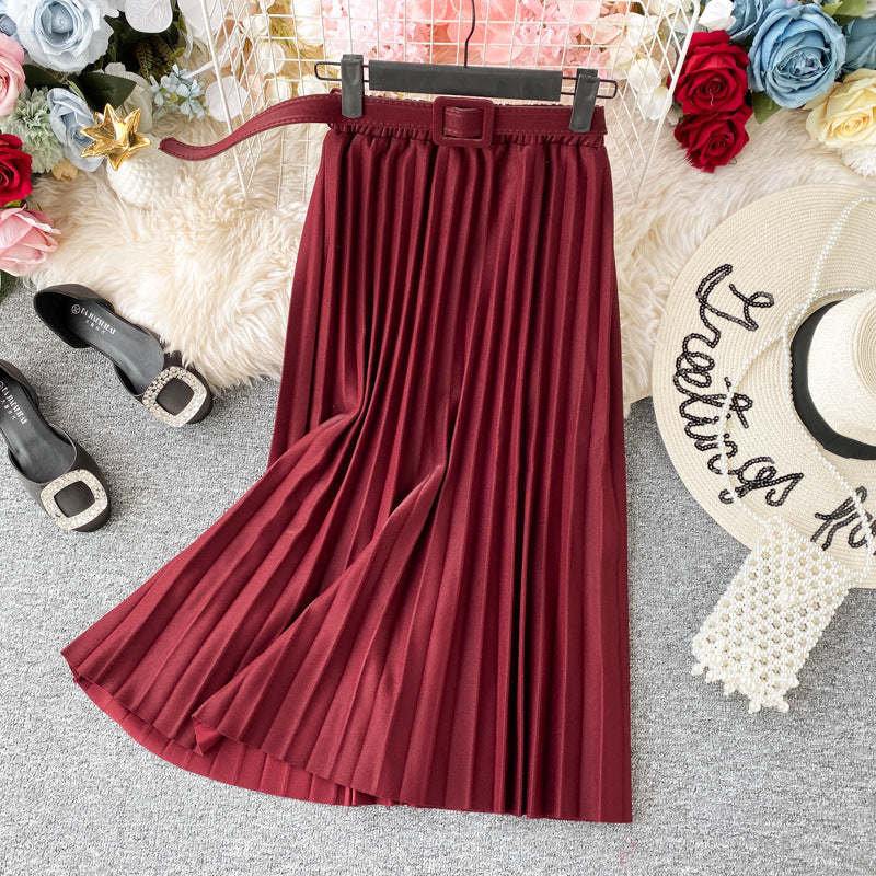 Belted Chiffon Pleated Skirt