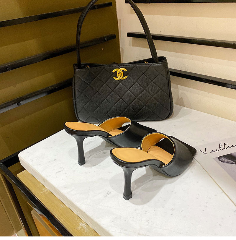 Simple Versatile High-Heeled Slippers