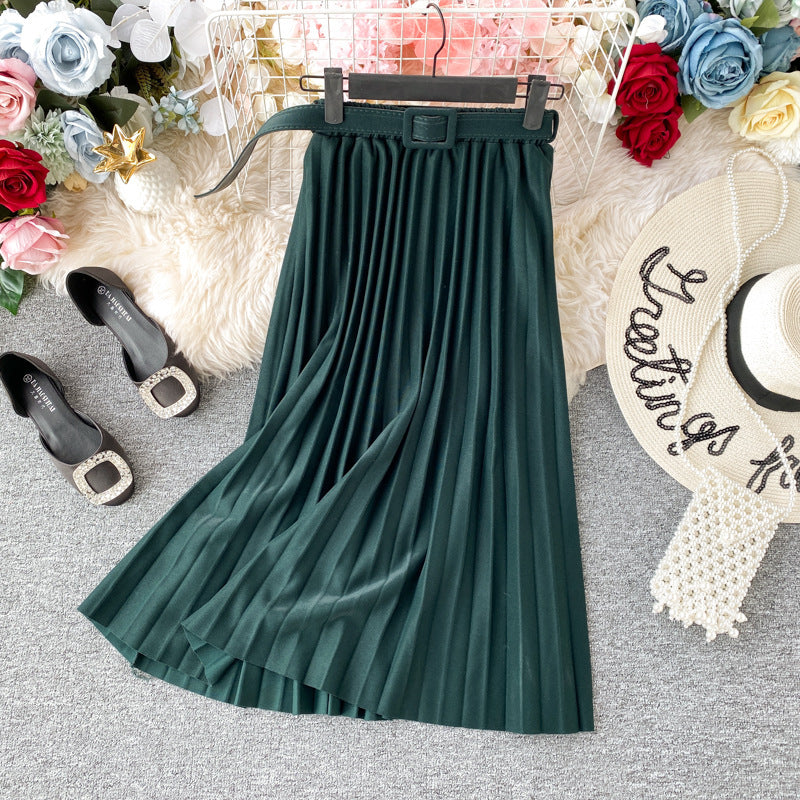 Belted Chiffon Pleated Skirt