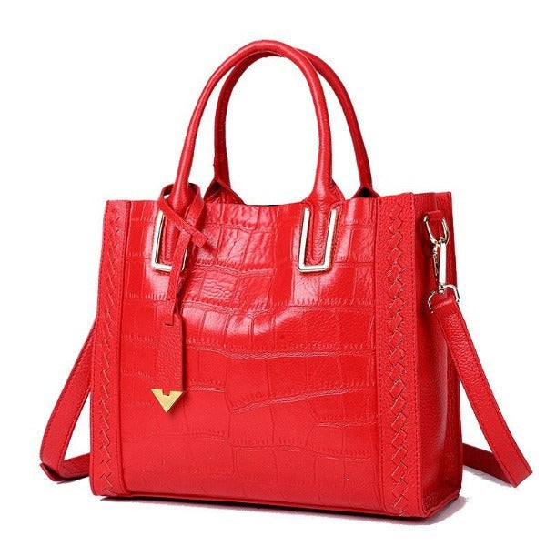 Crocodile Pattern Woven Handbag, Women Leather Handbags